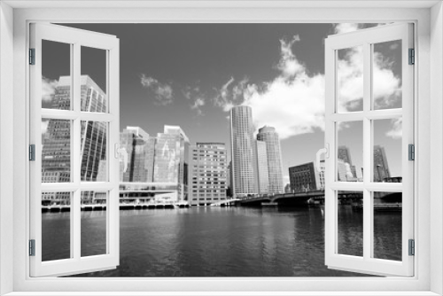 Fototapeta Naklejka Na Ścianę Okno 3D - Boston skyline. Black and white retro style.