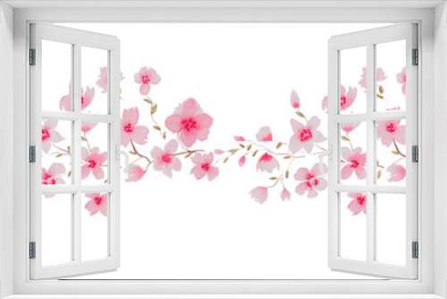 Fototapeta Naklejka Na Ścianę Okno 3D - panoramic seamless pattern with cherry blossom branch, floral watercolor illustration isolated on white