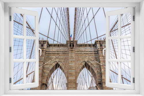 Fototapeta Naklejka Na Ścianę Okno 3D - Brooklyn Bridge with nobody in cloudy day ,New York City ,USA