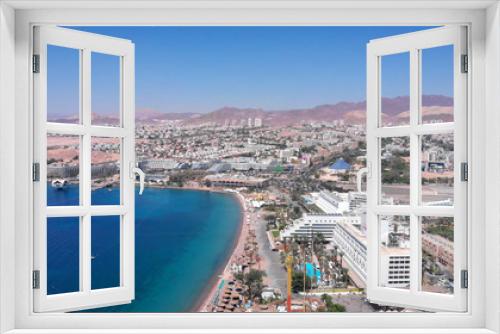 Fototapeta Naklejka Na Ścianę Okno 3D - Eilat Shorline with Marina Boats Hotels and landscape Aerial
