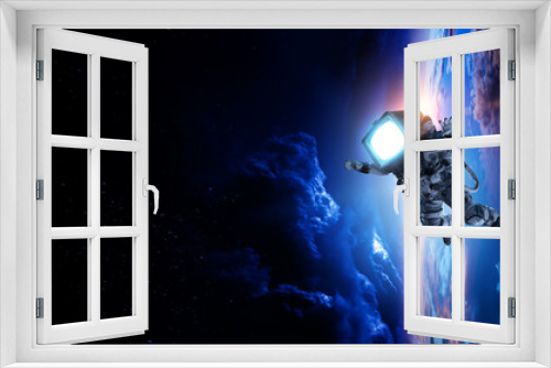 Fototapeta Naklejka Na Ścianę Okno 3D - Monitor headed astronaut . Mixed media