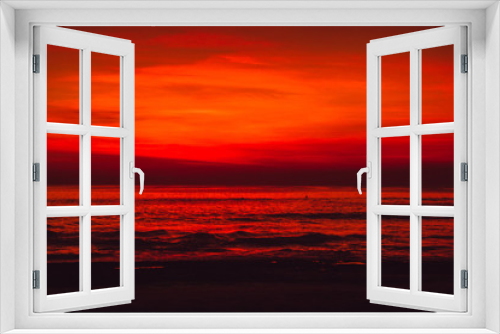 Fototapeta Naklejka Na Ścianę Okno 3D - Bright colorful sunset  with clouds in Bali and ocean