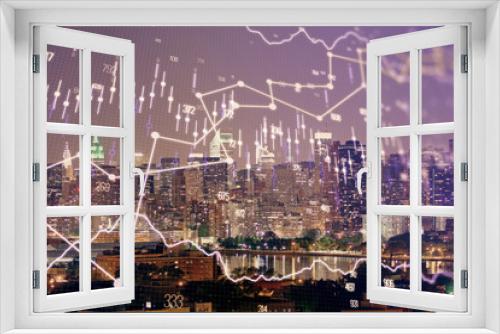 Fototapeta Naklejka Na Ścianę Okno 3D - Double exposure of forex chart drawings over cityscape background. Concept of success.