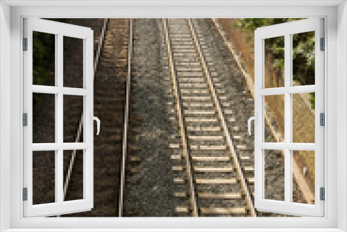 Fototapeta Naklejka Na Ścianę Okno 3D - An image of a rail way to the misty horizon