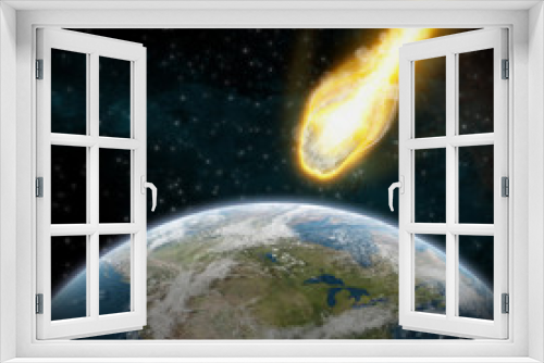 Fototapeta Naklejka Na Ścianę Okno 3D - Asteroid and Earth : meteor impact over usa