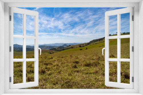 Fototapeta Naklejka Na Ścianę Okno 3D - landscape with green field and blue sky