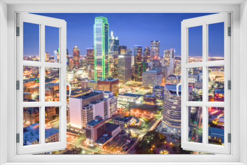 Fototapeta Naklejka Na Ścianę Okno 3D - Aerial View of Downtown Dallas (Skyline) After Sunset - Dallas, Texas, USA 