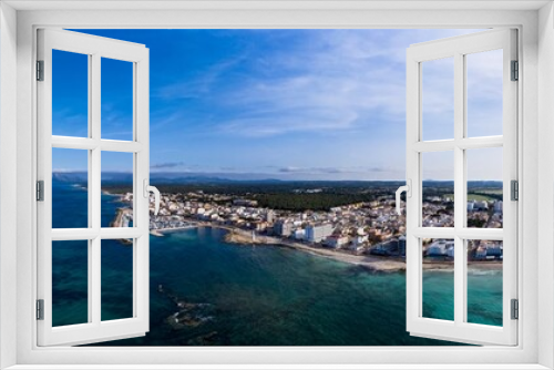 Fototapeta Naklejka Na Ścianę Okno 3D - Aerial views, Can Picafort, bay and harbor, Mallorca, Balearic Islands, Spain