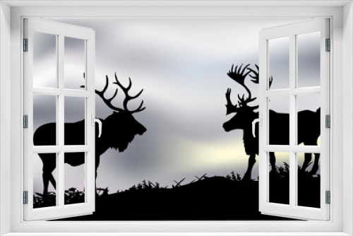 Fototapeta Naklejka Na Ścianę Okno 3D - two deers in tundra illustration