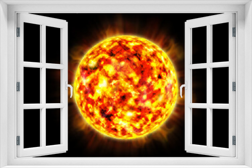 Fototapeta Naklejka Na Ścianę Okno 3D - Big flaming sun on an isolated black background.