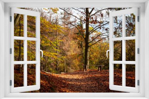 Fototapeta Naklejka Na Ścianę Okno 3D - Autumn forest, castle, rocks