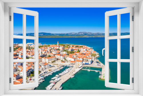 Fototapeta Naklejka Na Ścianę Okno 3D - Croatia, Island of Murter, beautiful old traditional coastal town of Betina on Adriatic sea, drone aerial