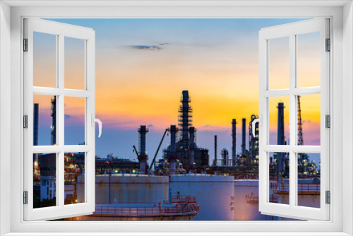Fototapeta Naklejka Na Ścianę Okno 3D - Oil and gas refinery plant area at sunset