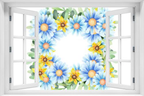 Fototapeta Naklejka Na Ścianę Okno 3D - Watercolor flowers, leaves, frame