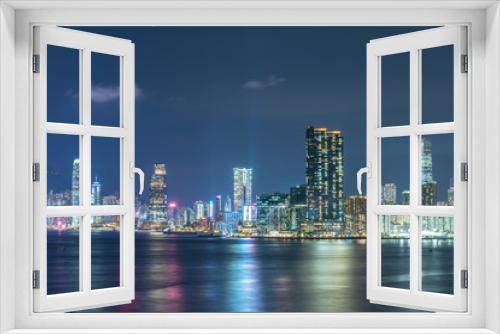 Fototapeta Naklejka Na Ścianę Okno 3D - Panorama of Skyline of Victoria Harbor of Hong Kong city at night