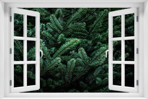 Fototapeta Naklejka Na Ścianę Okno 3D - Fir tree brunch. Christmas Background with beautiful fluffy green pine tree brunch close up. Copy space. Nature concept