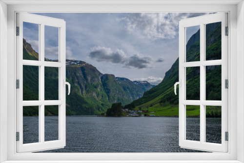 Fototapeta Naklejka Na Ścianę Okno 3D - Mountains and Neroyfjord Sognefjord in Norway. Clouds and blue sky. July 2019