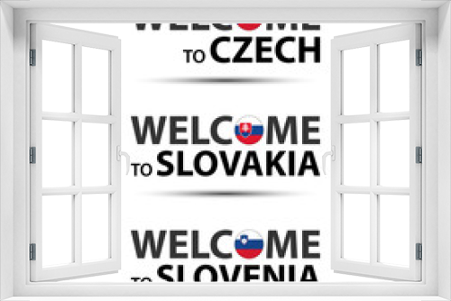 Fototapeta Naklejka Na Ścianę Okno 3D - Welcome to Czech, welcome to Slovakia and welcome to Slovenia symbols with flags, simple modern Czech, Slovak and Slovenian icons isolated on white background