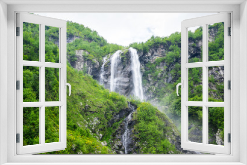 Fototapeta Naklejka Na Ścianę Okno 3D - View of the waterfall in Caucasian mountains