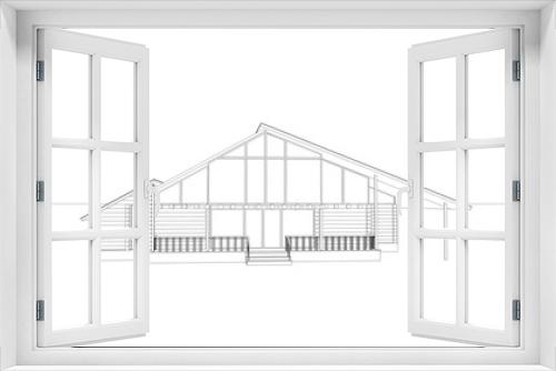 Fototapeta Naklejka Na Ścianę Okno 3D - exterior of a country house, cottage, contour visualization, 3D illustration, sketch, outline