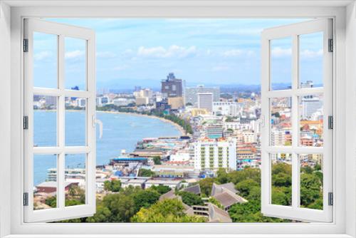 Fototapeta Naklejka Na Ścianę Okno 3D - Panorama landscape photo of Pattaya cityscape and bay or harbor at Chonburi Province, Thailand.