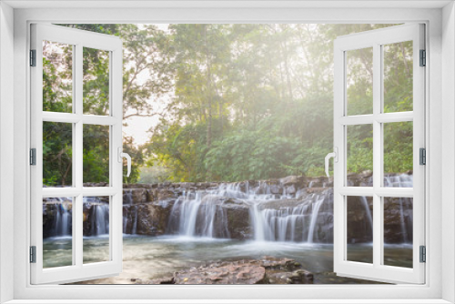Fototapeta Naklejka Na Ścianę Okno 3D - Green forest waterfall nature
