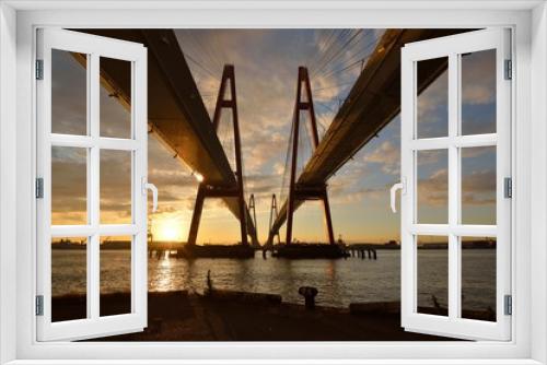 Fototapeta Naklejka Na Ścianę Okno 3D - 名港西大橋からの夕日