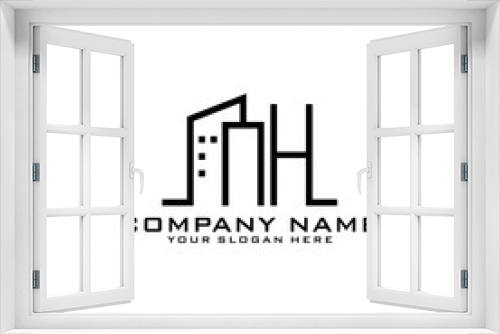 Letter NH With Building For Construction Company Logo