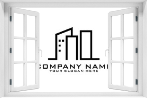 Letter NO With Building For Construction Company Logo