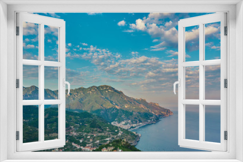 Fototapeta Naklejka Na Ścianę Okno 3D - High angle view of Minori and Maiori, Amalfi coast, Italy