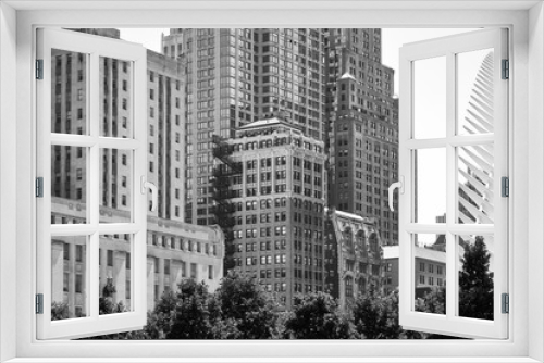 Fototapeta Naklejka Na Ścianę Okno 3D - Black and white picture of New York City diverse architecture.