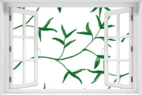 Fototapeta Naklejka Na Ścianę Okno 3D - green leaves branches seamless pattern