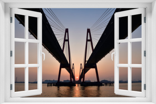 Fototapeta Naklejka Na Ścianę Okno 3D - 名港西大橋からの日の出