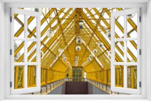 Fototapeta Naklejka Na Ścianę Okno 3D - The yellow interior of the modern covered Andreevsky (Pushkin) bridge in Moscow city , Russia
