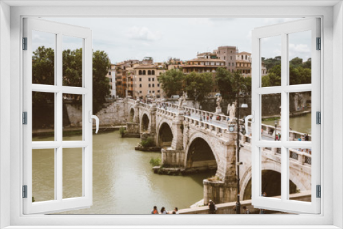 Panoramic view on the bridge of Castel Sant'Angelo and river Tiber