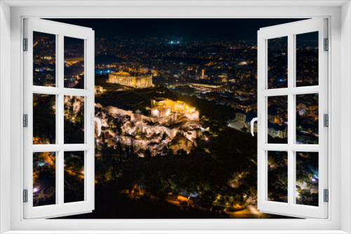 athens acropolis parthenon night aerial drone landscape