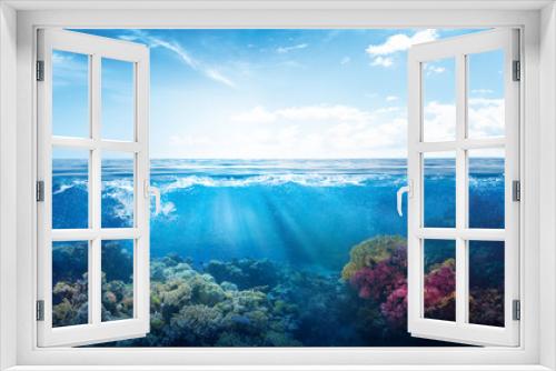Fototapeta Naklejka Na Ścianę Okno 3D - background of beautiful coral reef with marine tropical fish visited here