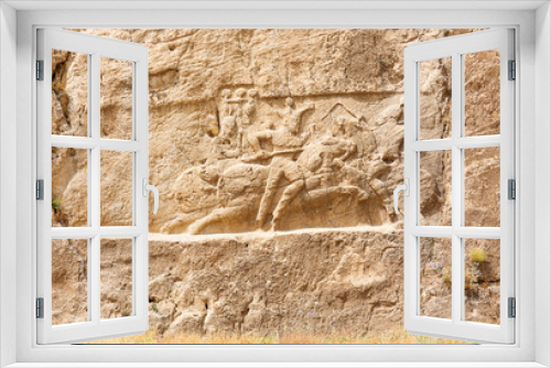 Fototapeta Naklejka Na Ścianę Okno 3D - Image of assyrian warriors with spears in their hands. Ancient reliefs on the ruined walls of the Persepolis. Persepolis. Iran.