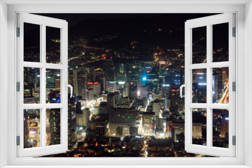 Fototapeta Naklejka Na Ścianę Okno 3D - Night view of Seoul downtown captured from the top