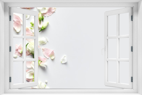 Fototapeta Naklejka Na Ścianę Okno 3D - Flowers composition. Rose flower petals on white background with copy space. Gentle petals top view