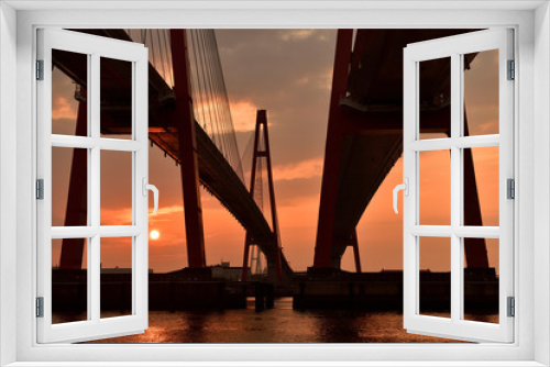 Fototapeta Naklejka Na Ścianę Okno 3D - 名港西大橋からの日の出