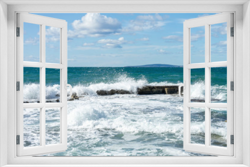 Fototapeta Naklejka Na Ścianę Okno 3D - Water in the form of waves of the Mediterranean Sea on the Island of Mallorca, Spain