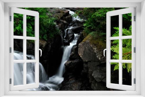 Fototapeta Naklejka Na Ścianę Okno 3D - Waterfalls on Black Rocks