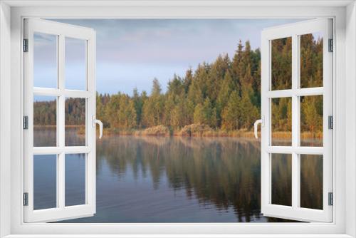 Fototapeta Naklejka Na Ścianę Okno 3D - Рассвет над озером.
