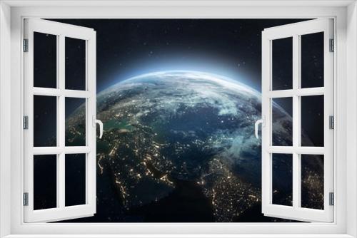 Fototapeta Naklejka Na Ścianę Okno 3D - Nightly planet Earth in dark outer space. Civilization. Elements of this image furnished by NASA