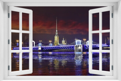 Fototapeta Naklejka Na Ścianę Okno 3D - Night panorama of St. Petersburg in festive illumination