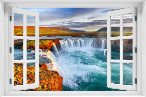 Fototapeta Naklejka Na Ścianę Okno 3D - Fantastic sunrise scene of powerful Godafoss waterfall.