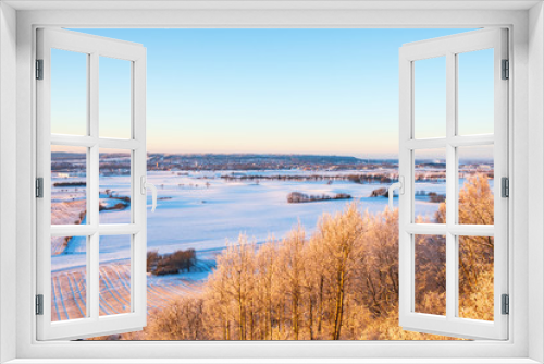 Fototapeta Naklejka Na Ścianę Okno 3D - Beautiful landscape view with frosty trees and snow in the countryside in the winter