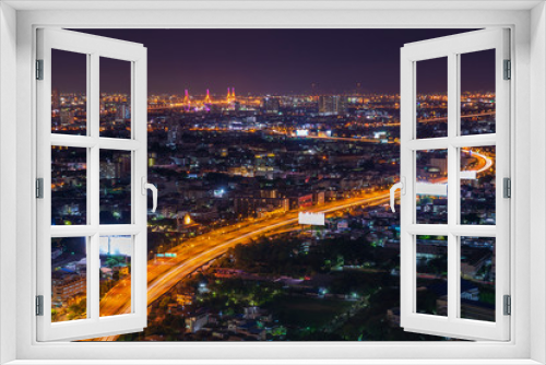 Fototapeta Naklejka Na Ścianę Okno 3D - Bangkok City Scape. View of Thailand night view in the business location. Beautiful Bhumibol Bridge and river landscapes. Bangkok Thailand May 27, 2019