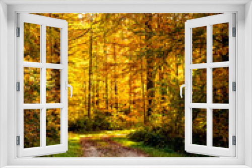 Fototapeta Naklejka Na Ścianę Okno 3D - Forest in autumn with way